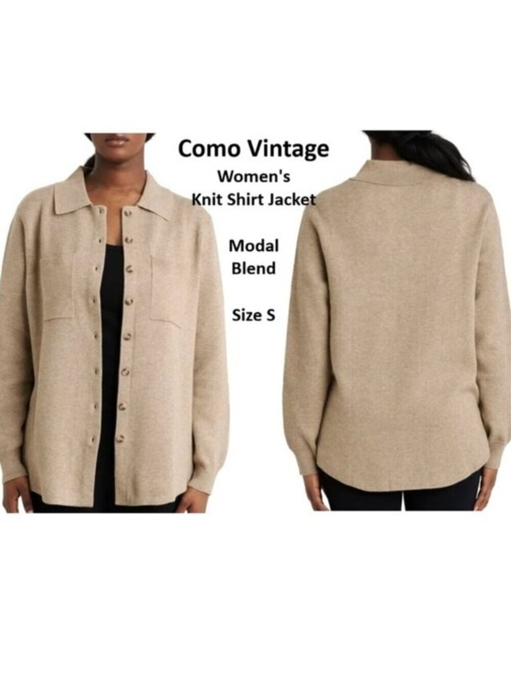 Como Vintage Shacket Knit Shirt Jacket Brown Tan Button Up Women's Size S